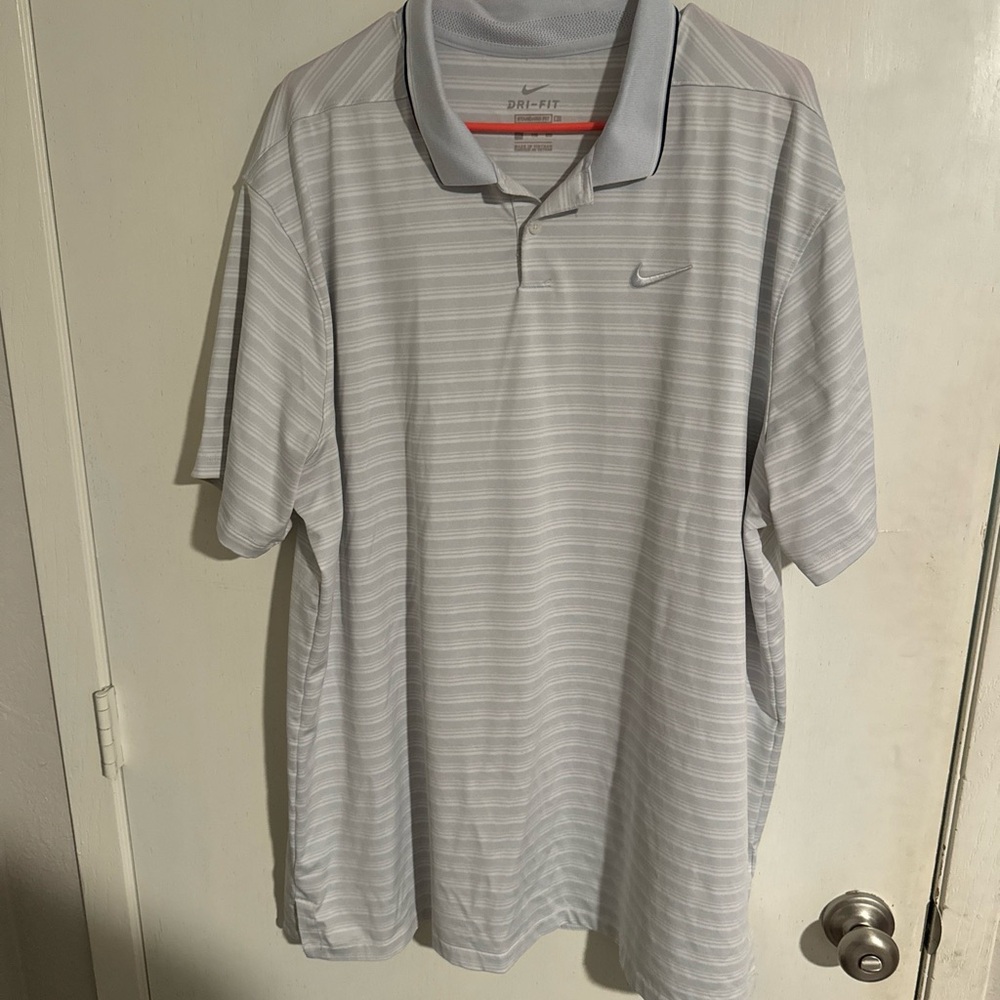 NIKE Dri Fit Golf Polo Shirt Light Gray Polyester Blend Size XXL